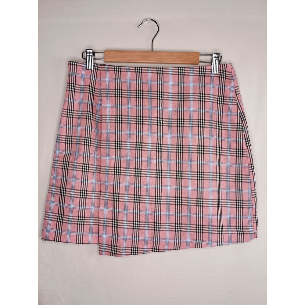 Women Size Large Plaid Mini Skirt Pink Academic